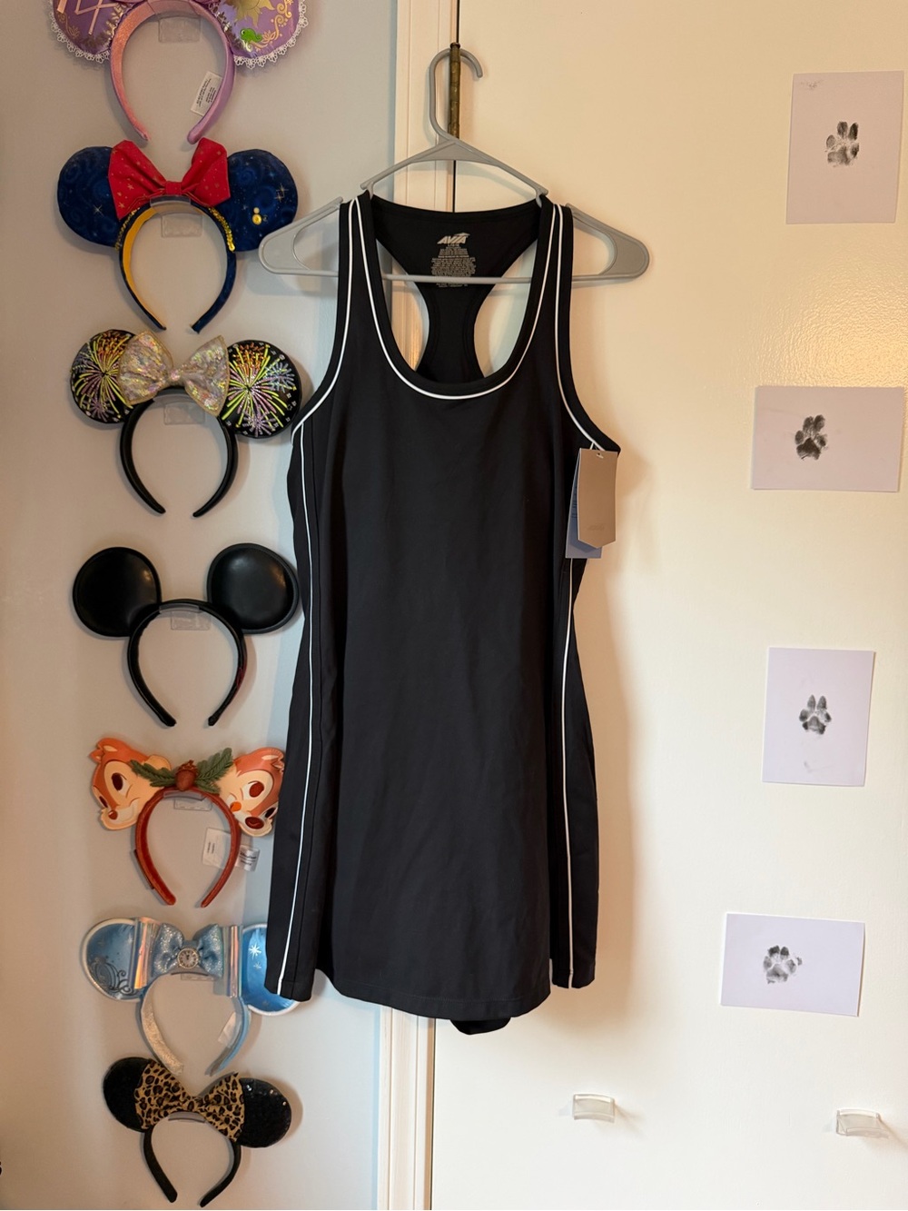 NWT Avia Black Active Racerback Dress with White Piping